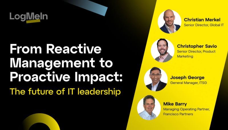 Christian Merkel speaking at LogMeIn Fireside Chat: The Future of IT Leadership — with Mike Barry (Managing Operating Partner, Francisco Partners), Joseph George (GM ITSG), and moderator Christopher Savio