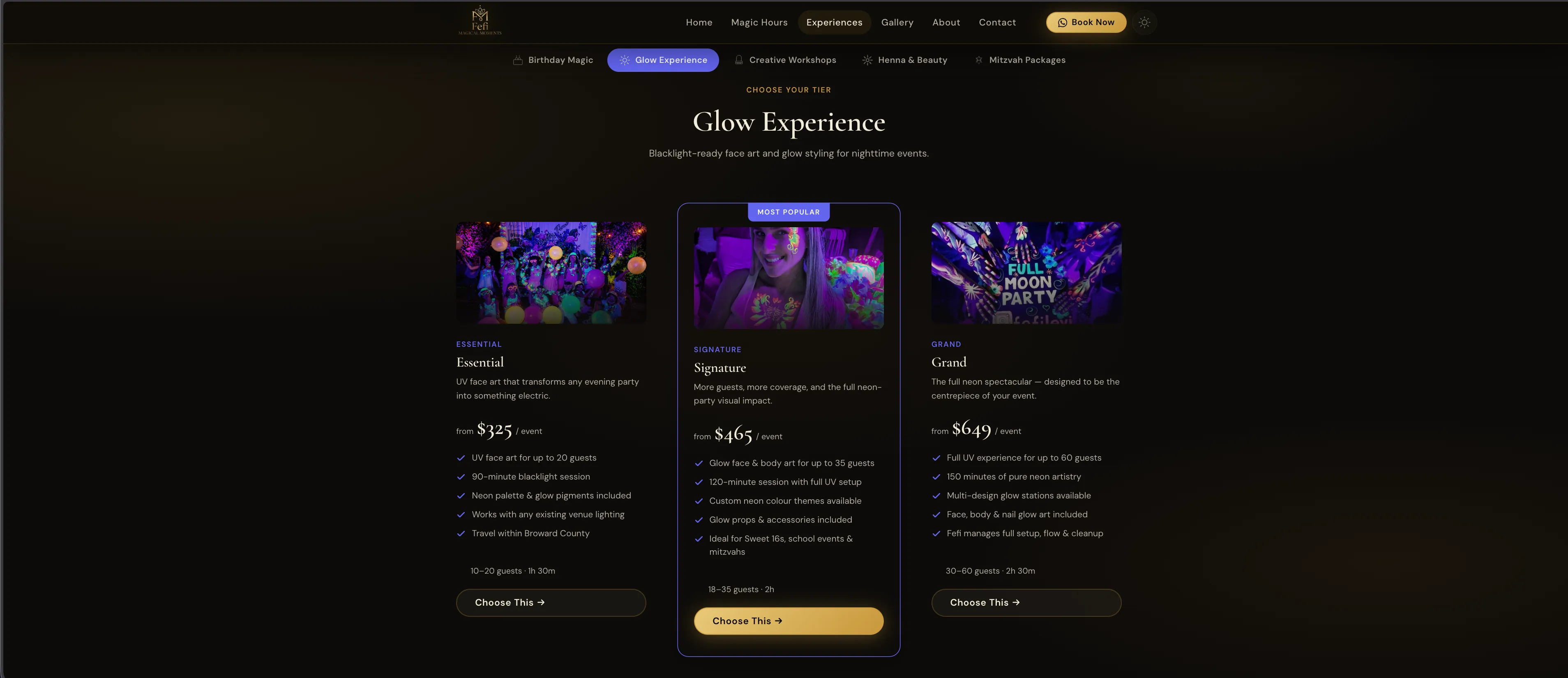 Public Experiences page