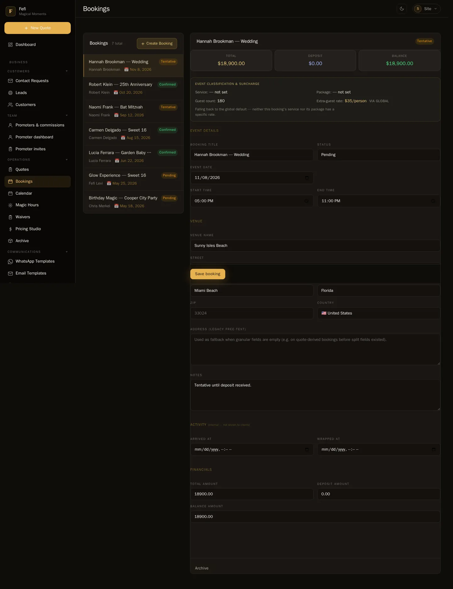 Admin bookings